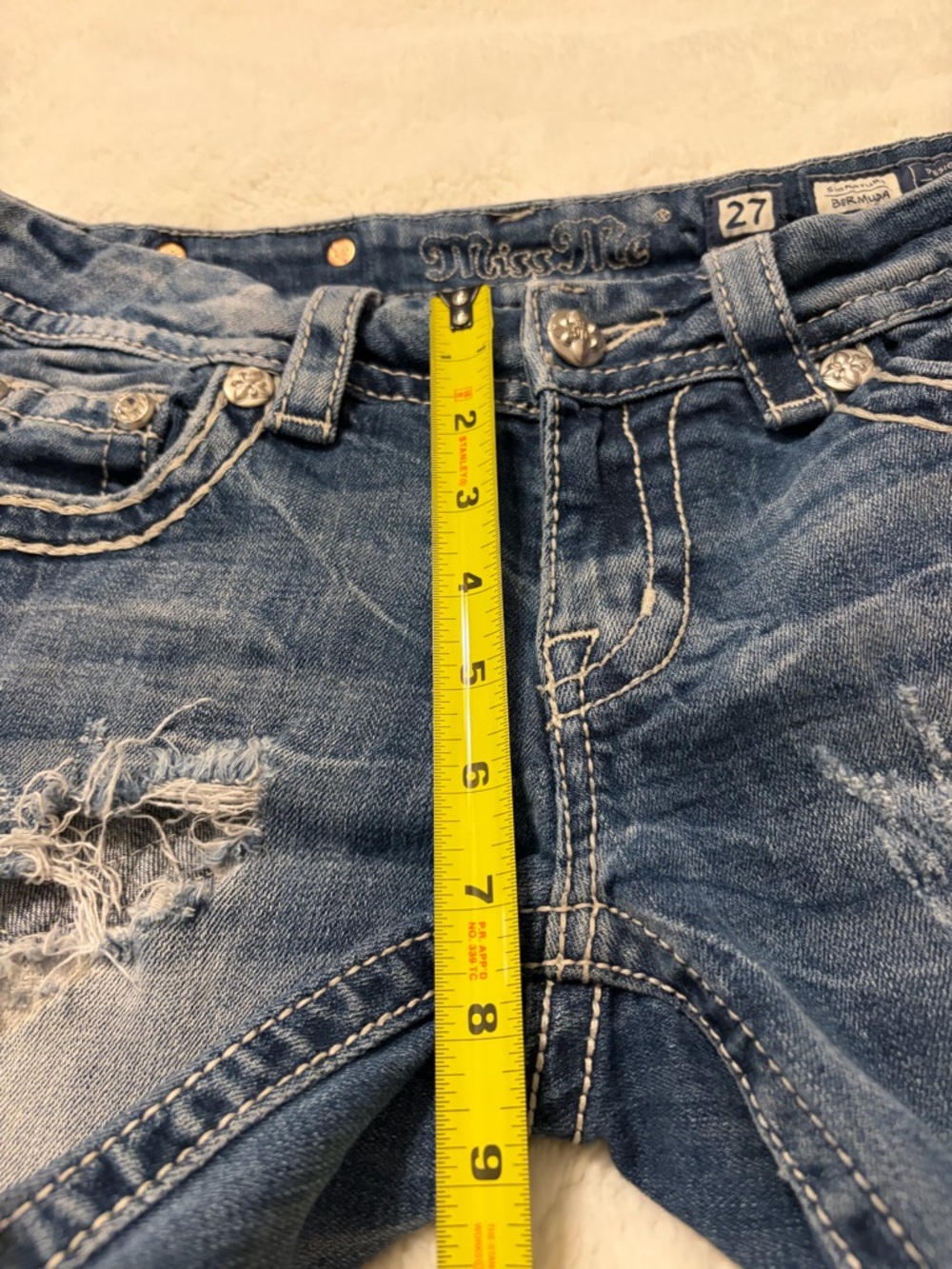 Miss Me Distressed Denim Cutoff Shorts in Blue - Picture 5 of 9